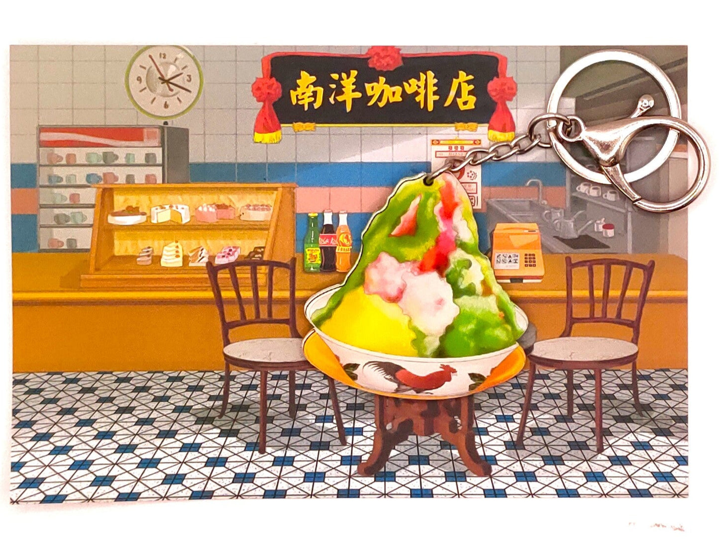 Singapore Chicken Rice Key Chain with Postcard Souvenir Gift Greeting Card
