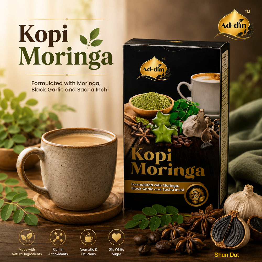 Ad-din Coffee Moringa, Black Garlic Sacha Inchi and Product