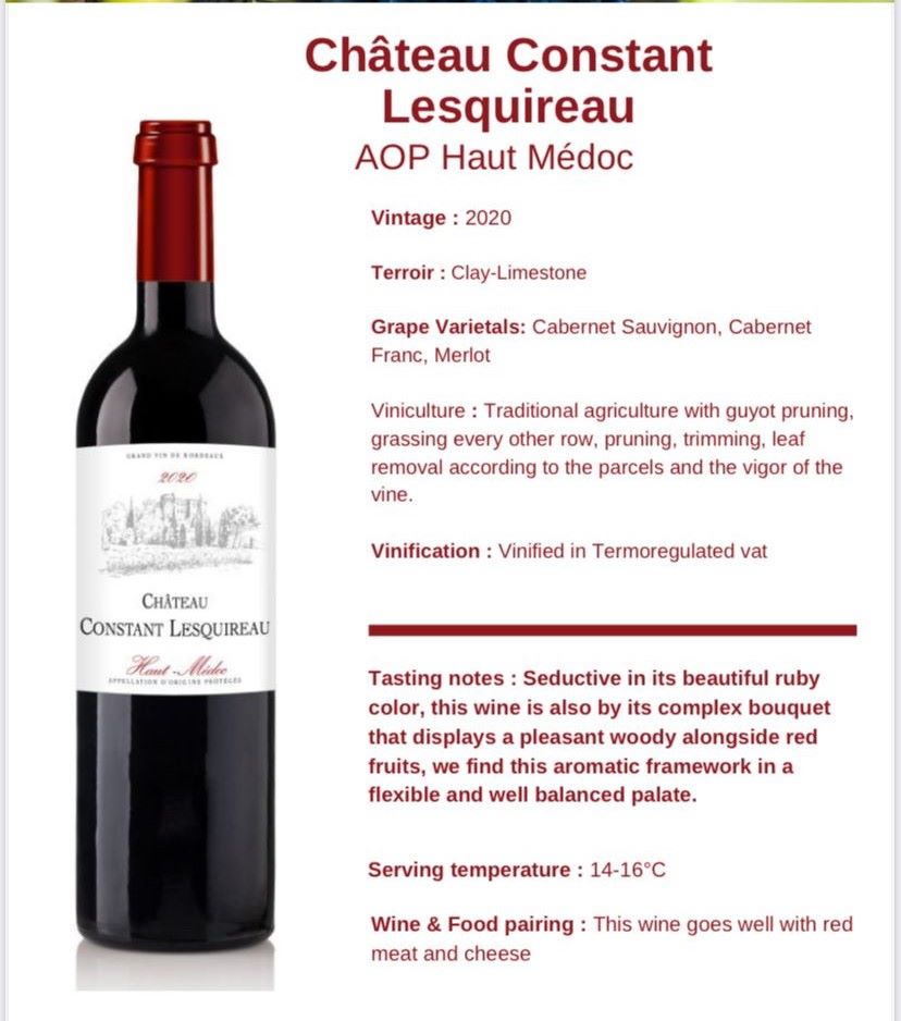 Chateau Constant Lesquireau 2020 Red Wine