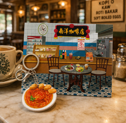 Singapore Chilli Crab Key Chain with Postcard Souvenir Gift Greeting Card