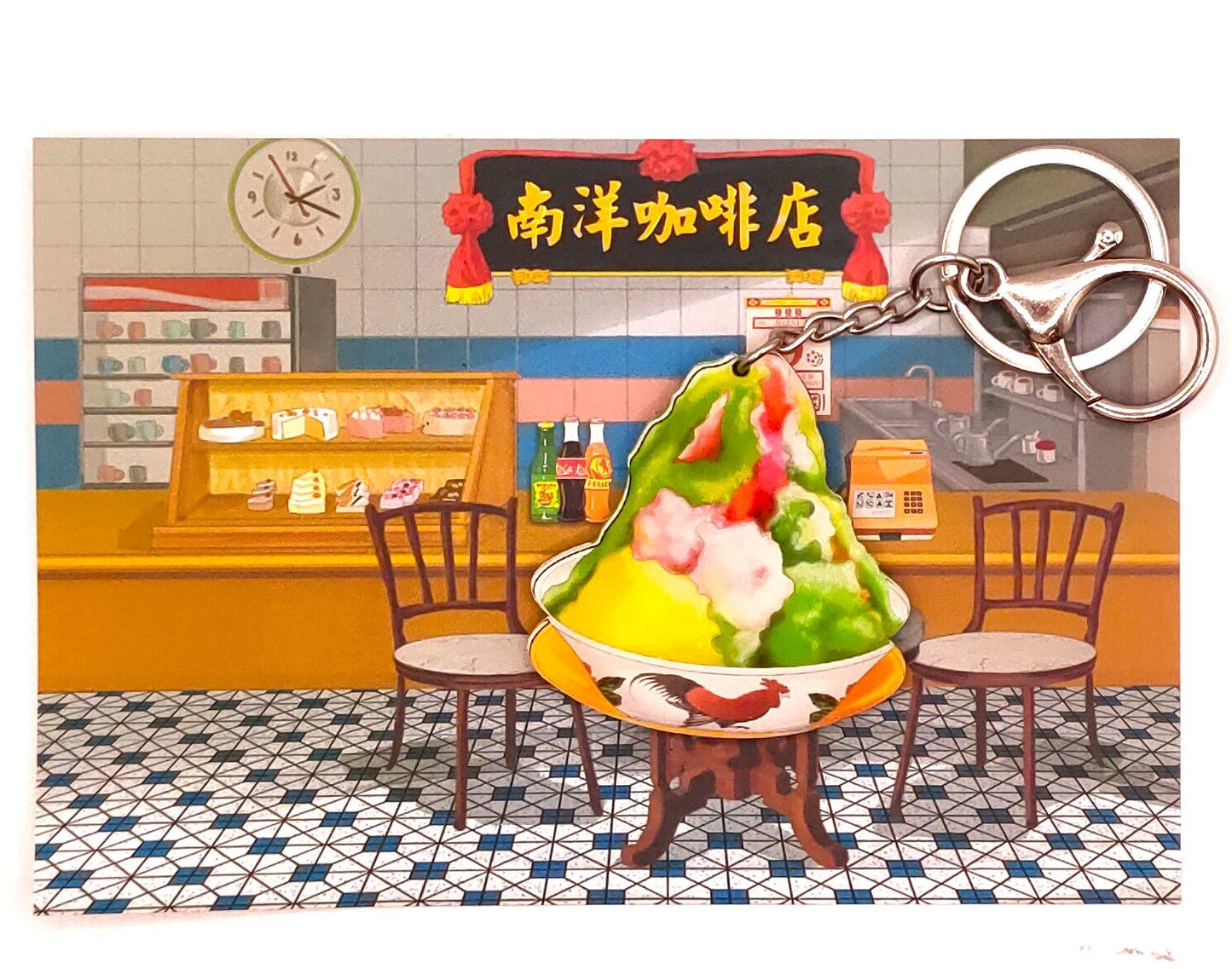Singapore Laksa Key Chain with Postcard Souvenir Gift Greeting Card