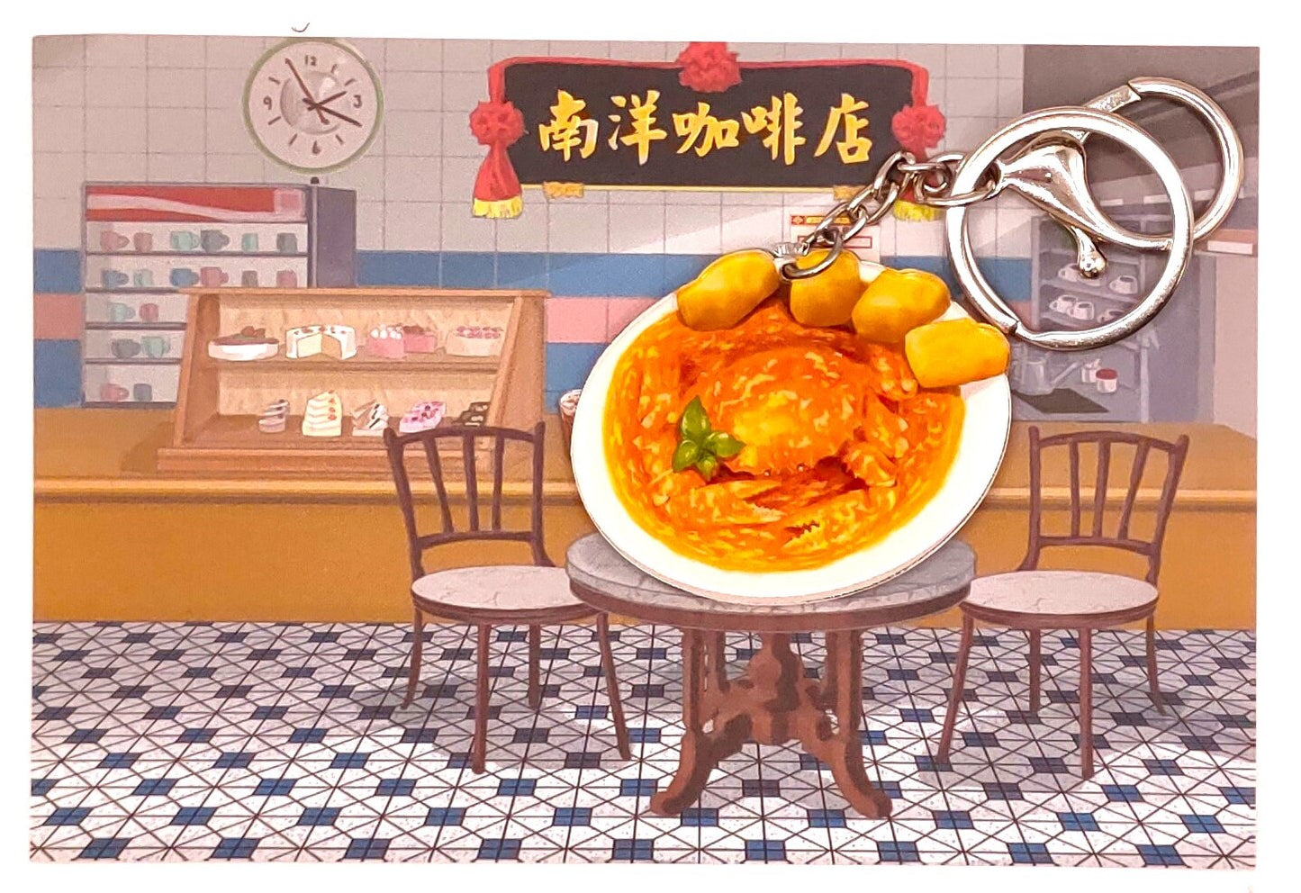 Singapore Laksa Key Chain with Postcard Souvenir Gift Greeting Card