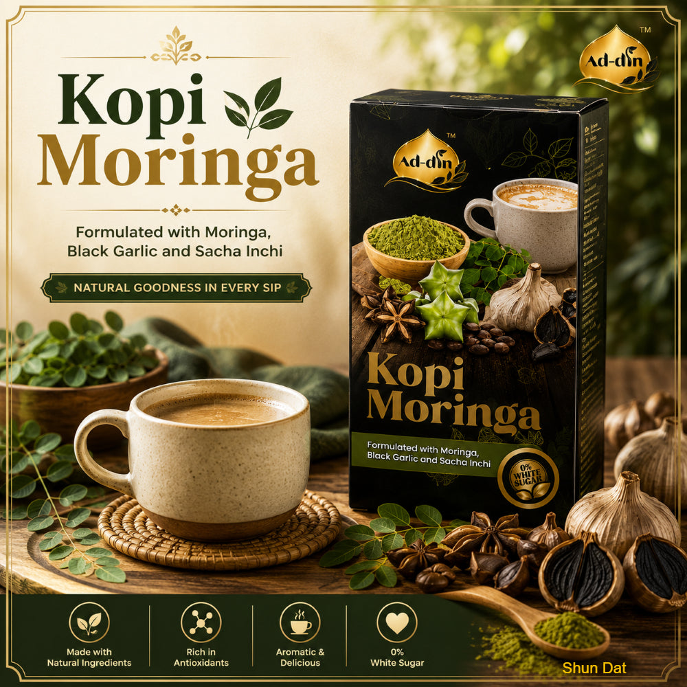 Ad-din Coffee Moringa, Black Garlic Sacha Inchi and Product