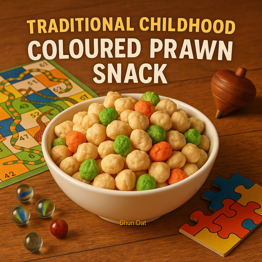 Traditional Childhood Coloured Prawn Snack and Product