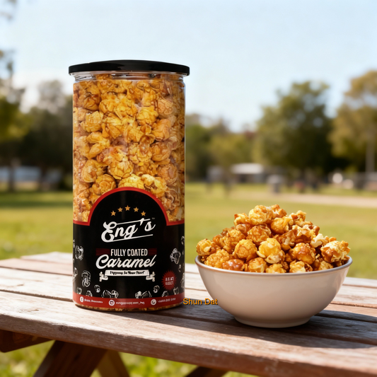 Eng's Popcorn Fully Coated Caramel and Product
