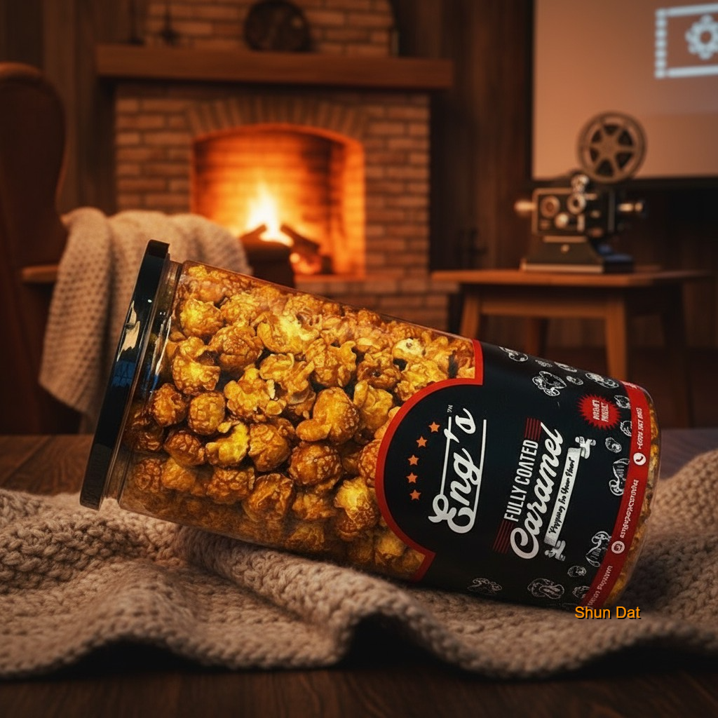 Eng's Popcorn Fully Coated Caramel and Product