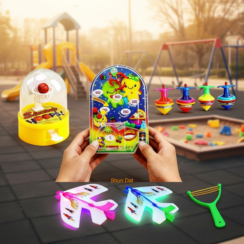 Childhood Toy Spinning Gyro, Pinball, Aeroplane with Light  and Mini Basketball