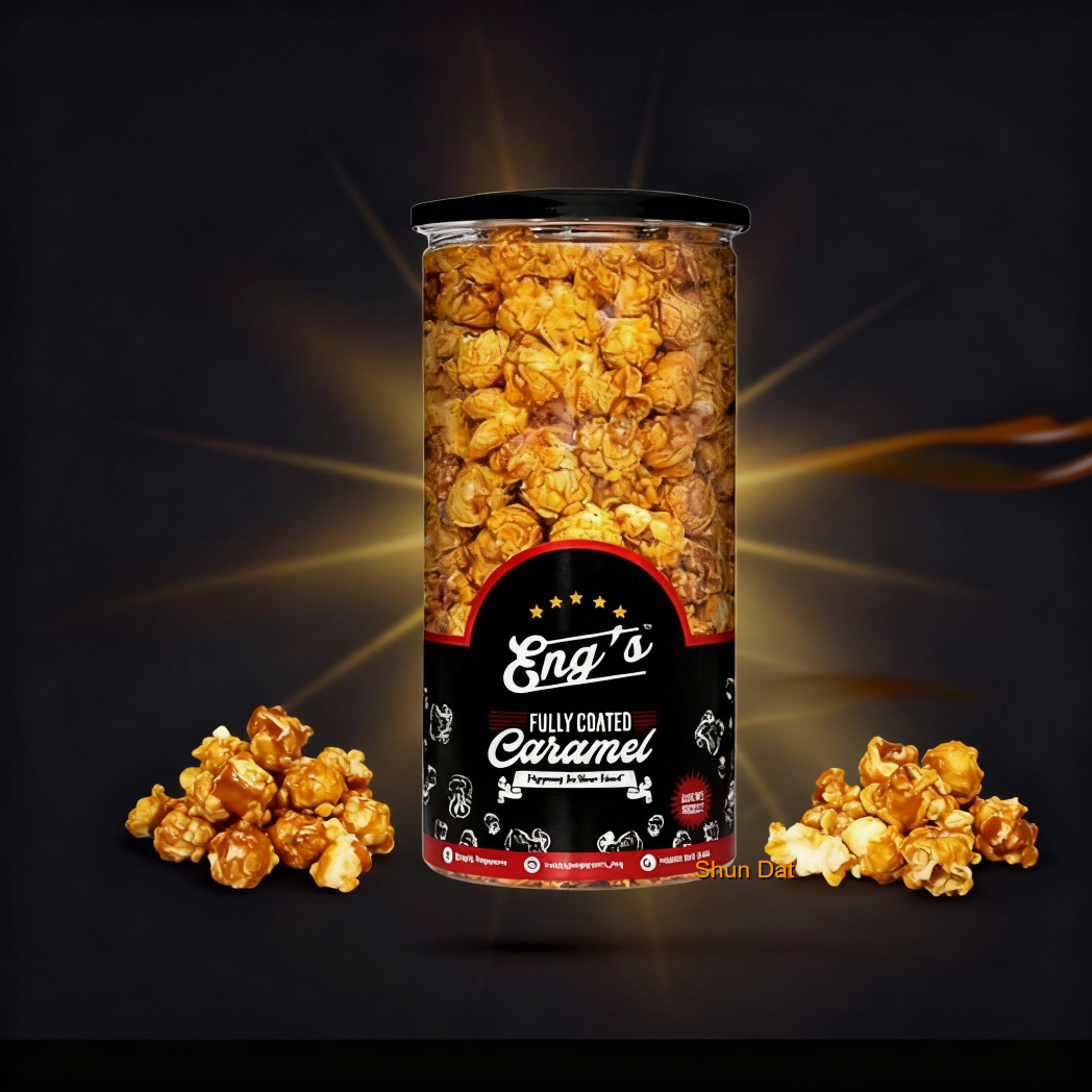 Eng's Popcorn Fully Coated Caramel and Product