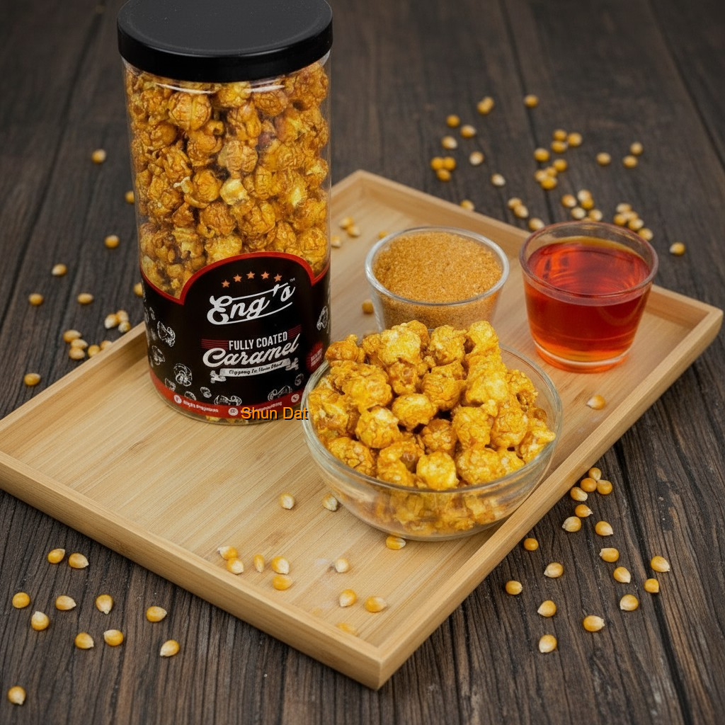 Eng's Popcorn Fully Coated Caramel and Product