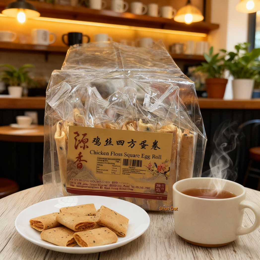 Guan Heong Chicken Floss Square Egg Roll and Product