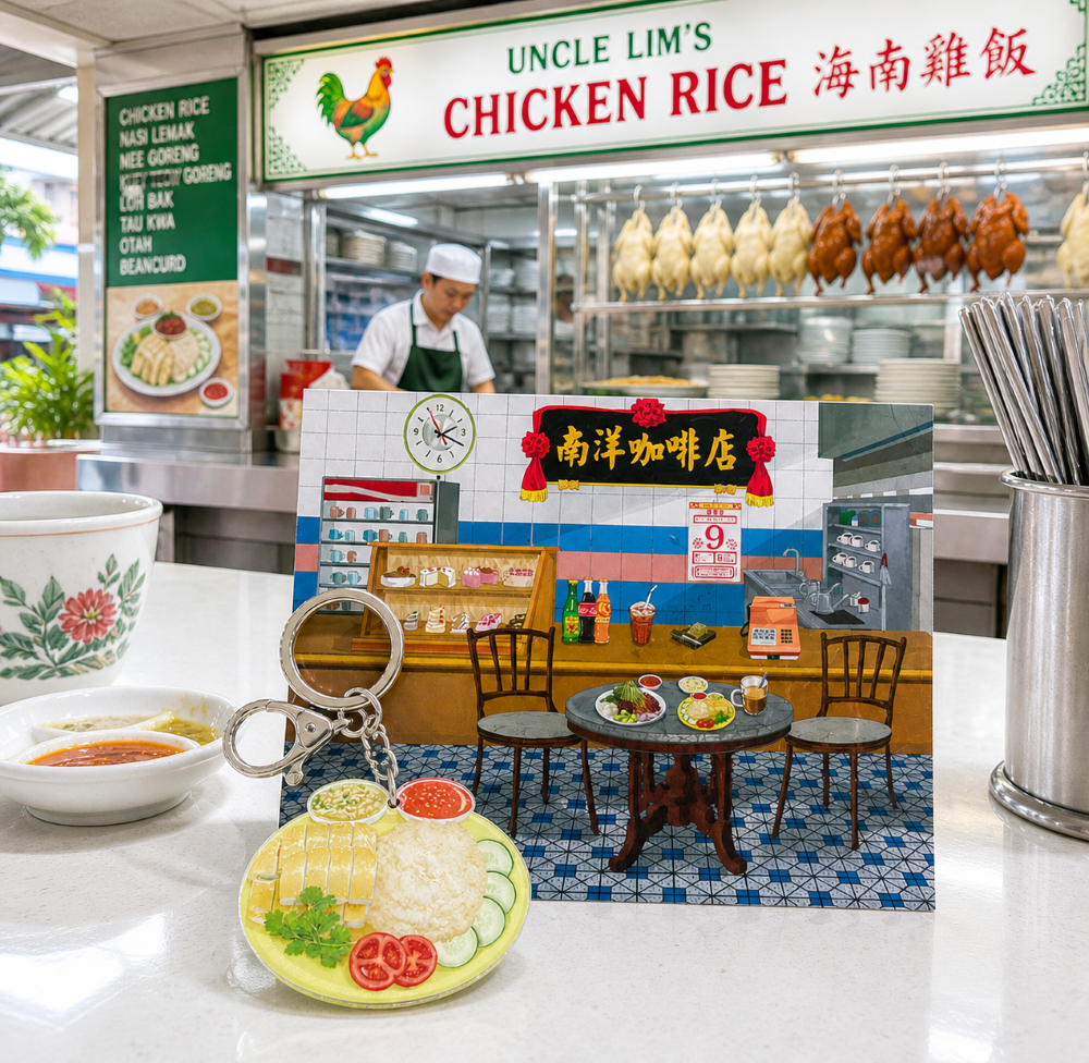 Singapore Satay Key Chain with Postcard Souvenir Gift Greeting Card
