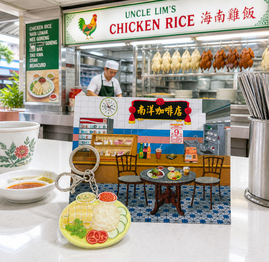 Singapore Chicken Rice Key Chain with Postcard Souvenir Gift Greeting Card