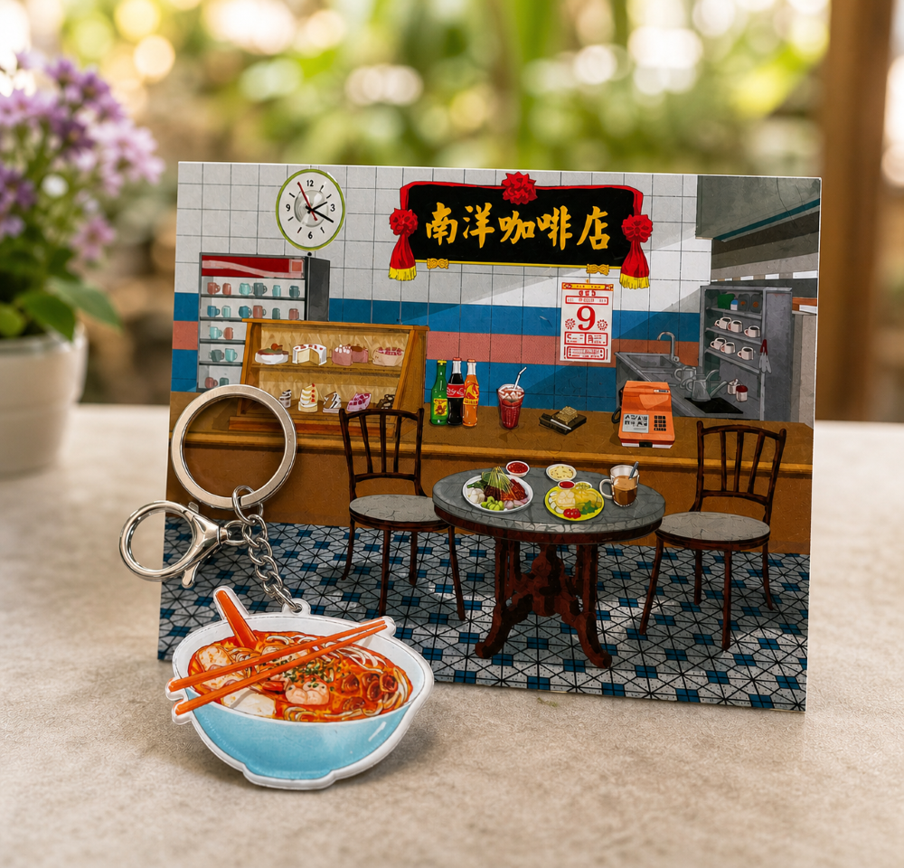 Singapore Chilli Crab Key Chain with Postcard Souvenir Gift Greeting Card