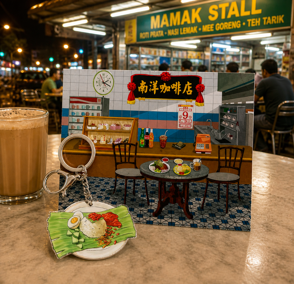 Singapore Satay Key Chain with Postcard Souvenir Gift Greeting Card