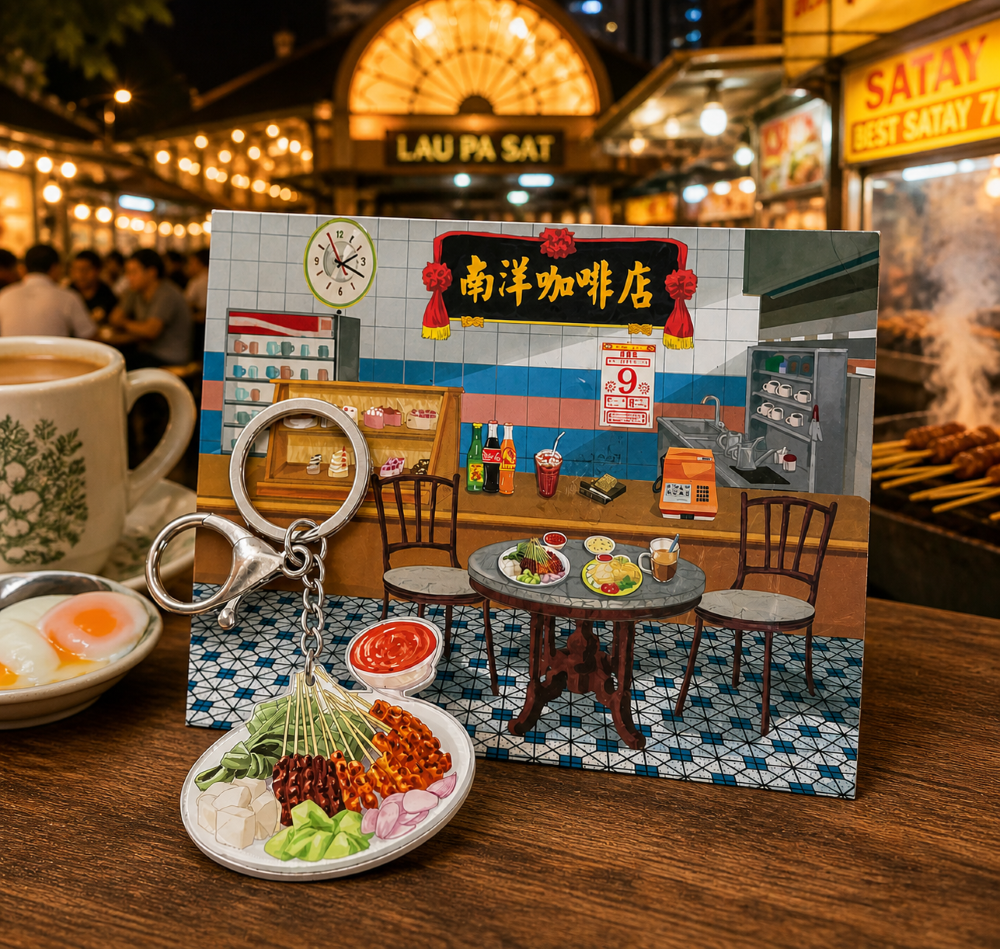 Singapore Satay Key Chain with Postcard Souvenir Gift Greeting Card