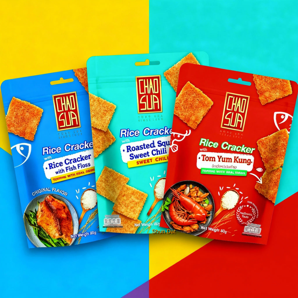 Chao Sua Rice Crackers With Fish Floss/Yom Yum Kung/ Roasted Squid and Products